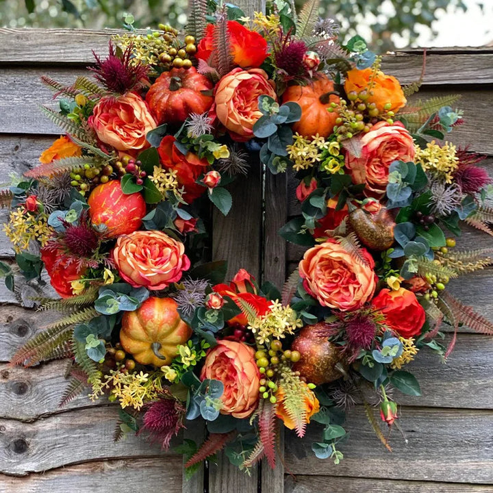 Autumna Charm efterårskrans | Græskar og rattan | 40 cm | Håndlavet dekoration til efterår og thanksgiving