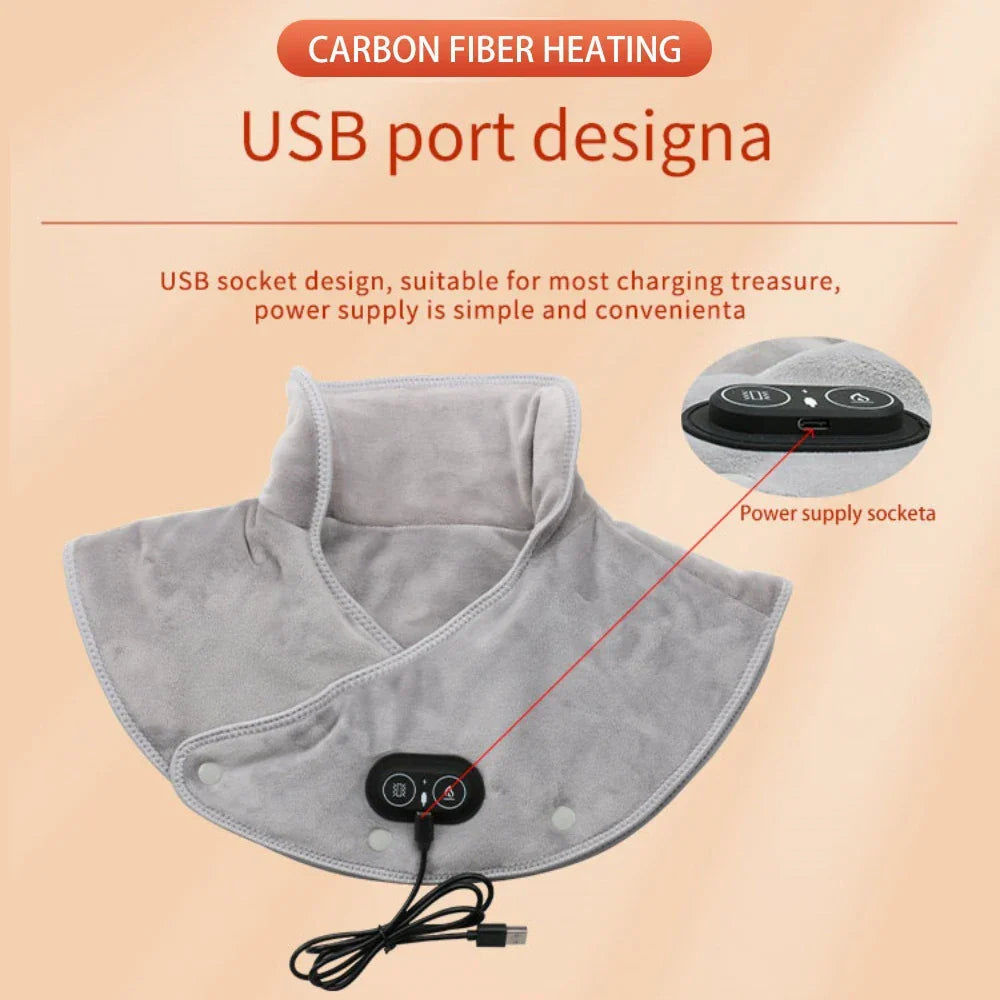 ThermoLiva varmemassageapparat til nakke og skuldre | USB-varmepude med vibration | 3 temperaturniveauer og timer | Blødt plys