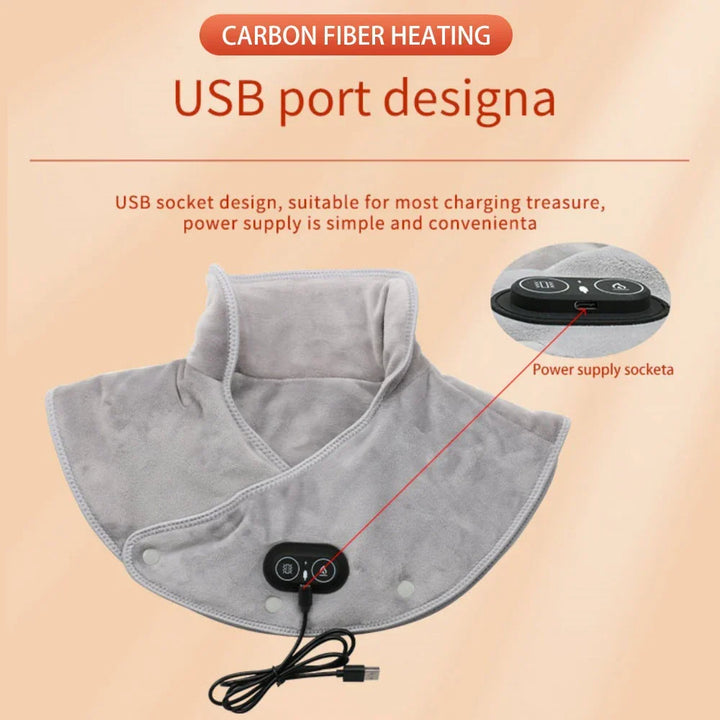 ThermoLiva varmemassageapparat til nakke og skuldre | USB-varmepude med vibration | 3 temperaturniveauer og timer | Blødt plys