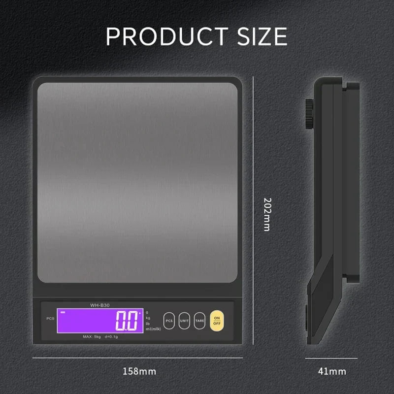Elektronisk digital køkkenvægt 5 kg/0,1 g og 10 kg/1 g, LCD-skærm, redskab i rustfrit stål, fuldt vandtæt til madlavning