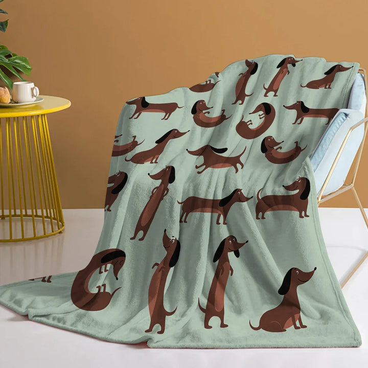 DoxiDream fleecetæppe | Blød flannel | Gravhundeprint | Sofa & seng