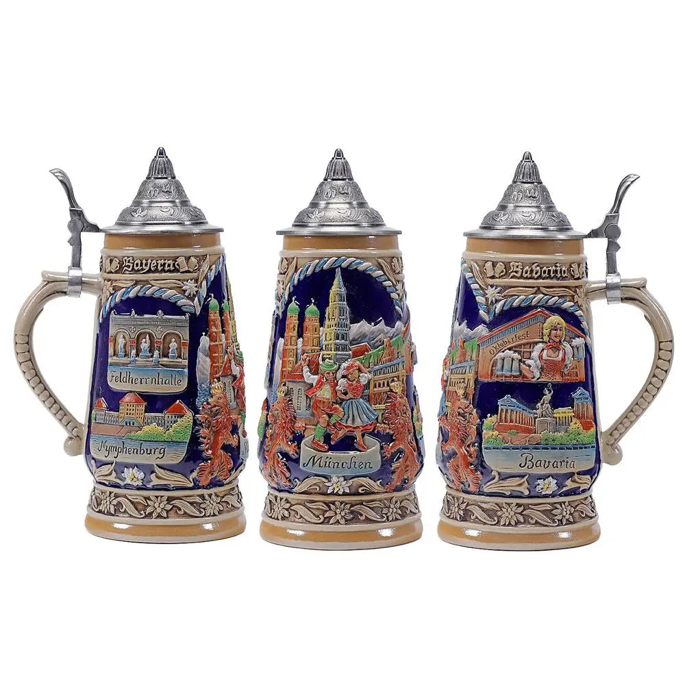 Ølkrus med relief og tinlåg (0,8 L) – Bavaria-krus Oktoberfest 2025