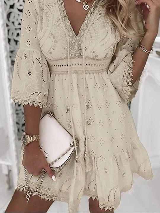 Boho Sommer Kjole med Broderi