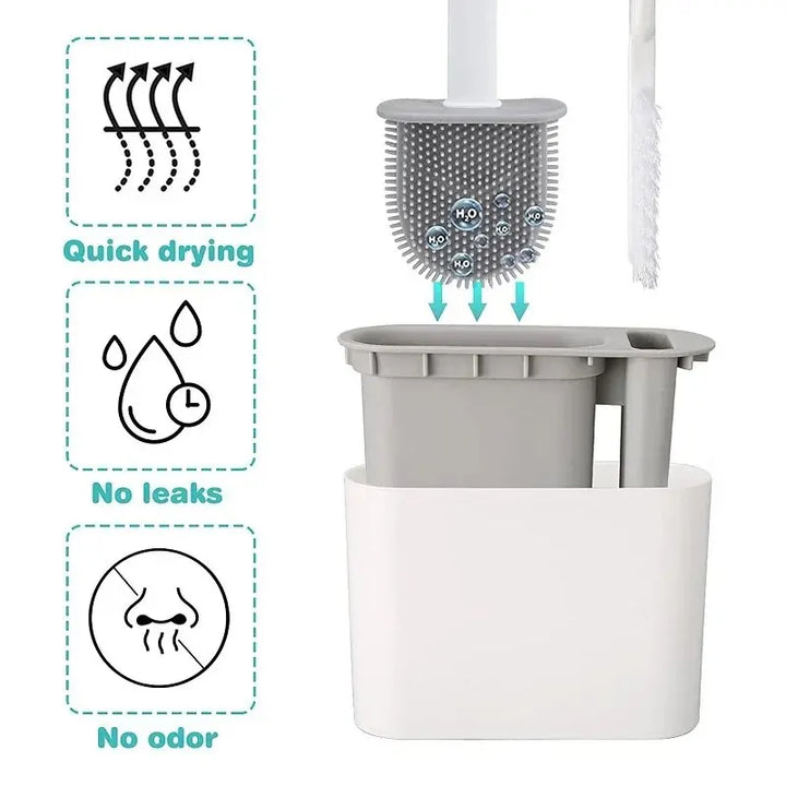 HygieBrush DuoClean toiletbørste | 2-i-1 toiletbørstesæt i silikone med vægbeslag | Antibakteriel og pladsbesparende