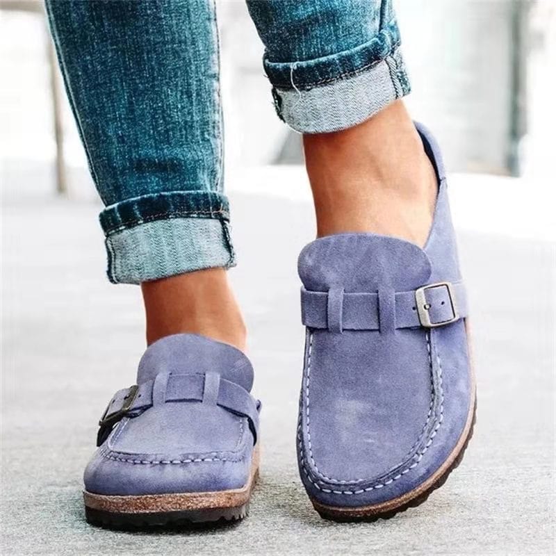 Retro slip-on-sandaler i ruskind med ortopædisk komfort - Solenza