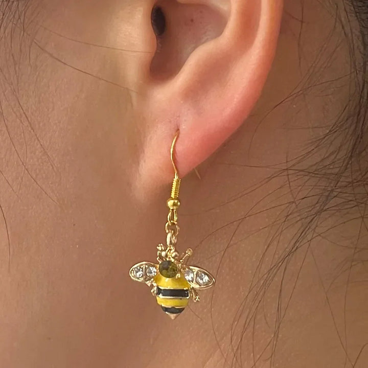 Guld Bi &amp; Honeycomb Krystal Øreringe