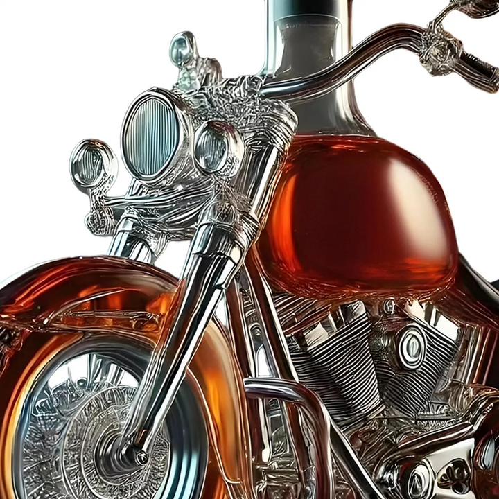 Whiskykaraffel formet som en Harley-motorcykel til hjemmebaren