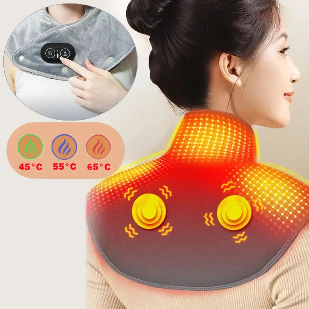 ThermoLiva varmemassageapparat til nakke og skuldre | USB-varmepude med vibration | 3 temperaturniveauer og timer | Blødt plys