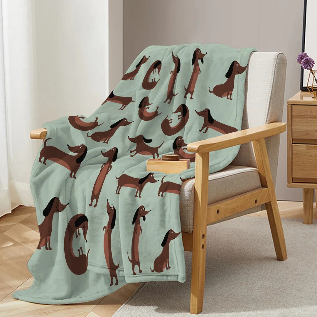 DoxiDream fleecetæppe | Blød flannel | Gravhundeprint | Sofa & seng