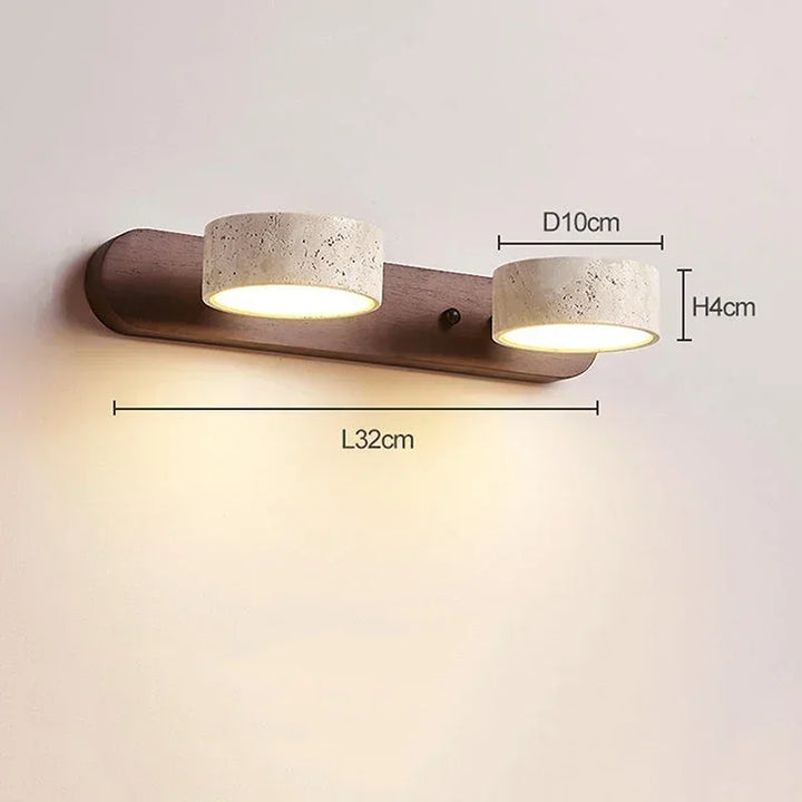 Moderne LED-væglampe med drejelige skærme i sten og træbase