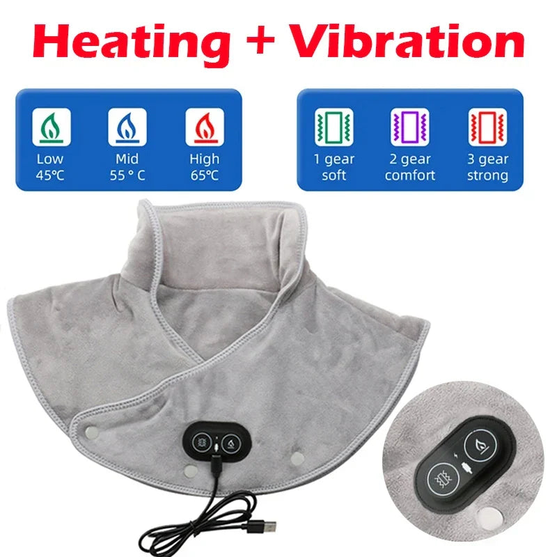 ThermoLiva varmemassageapparat til nakke og skuldre | USB-varmepude med vibration | 3 temperaturniveauer og timer | Blødt plys