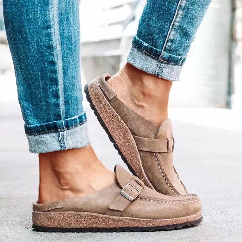 Retro slip-on-sandaler i ruskind med ortopædisk komfort - Solenza