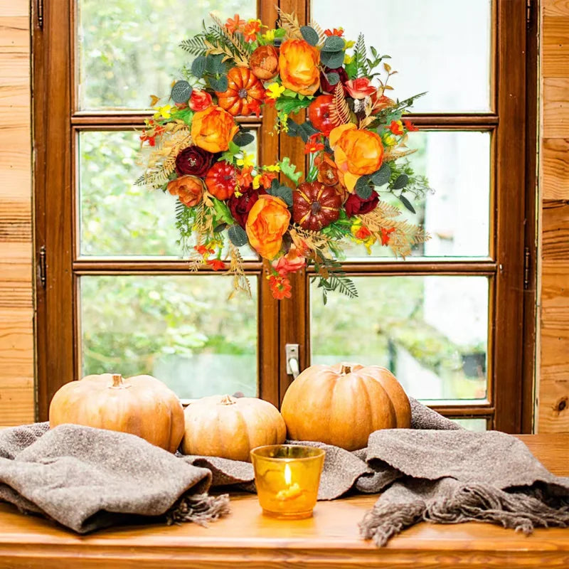 Autumna Charm efterårskrans | Græskar og rattan | 40 cm | Håndlavet dekoration til efterår og thanksgiving