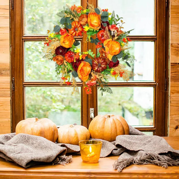 Autumna Charm efterårskrans | Græskar og rattan | 40 cm | Håndlavet dekoration til efterår og thanksgiving