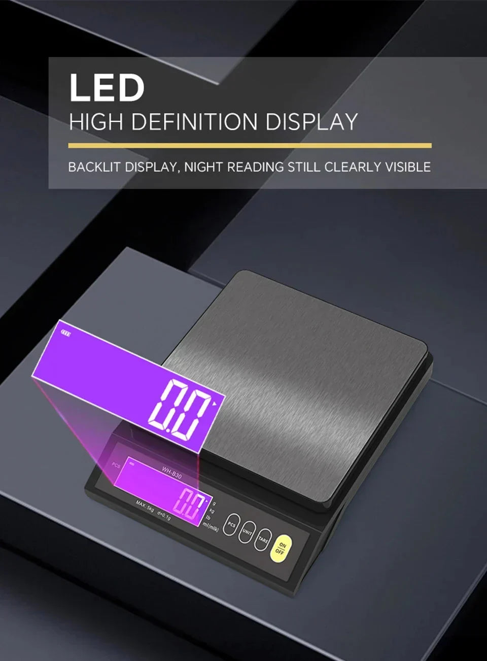 Elektronisk digital køkkenvægt 5 kg/0,1 g og 10 kg/1 g, LCD-skærm, redskab i rustfrit stål, fuldt vandtæt til madlavning