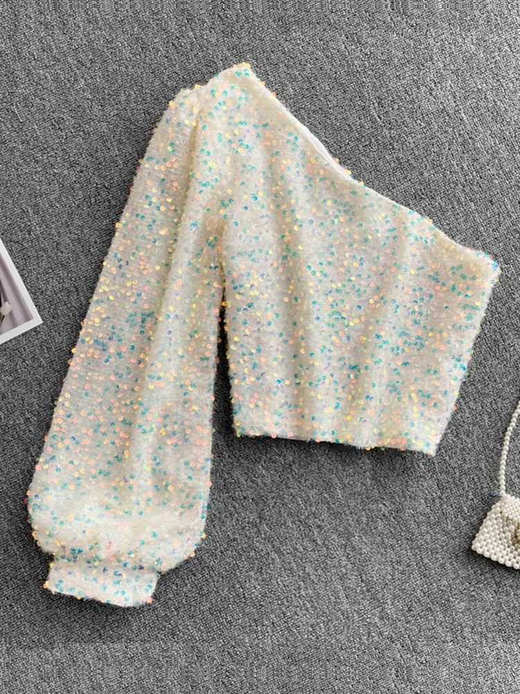 Glittertop med én skulder