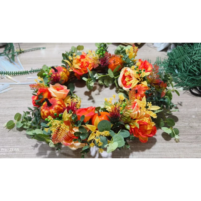 Autumna Charm efterårskrans | Græskar og rattan | 40 cm | Håndlavet dekoration til efterår og thanksgiving