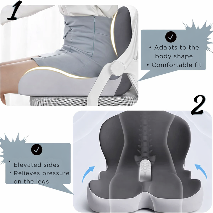 Sædepude | Ergonomisk pude i memoryskum | Vægtbærende &amp; skridsikker | ErgoComfort