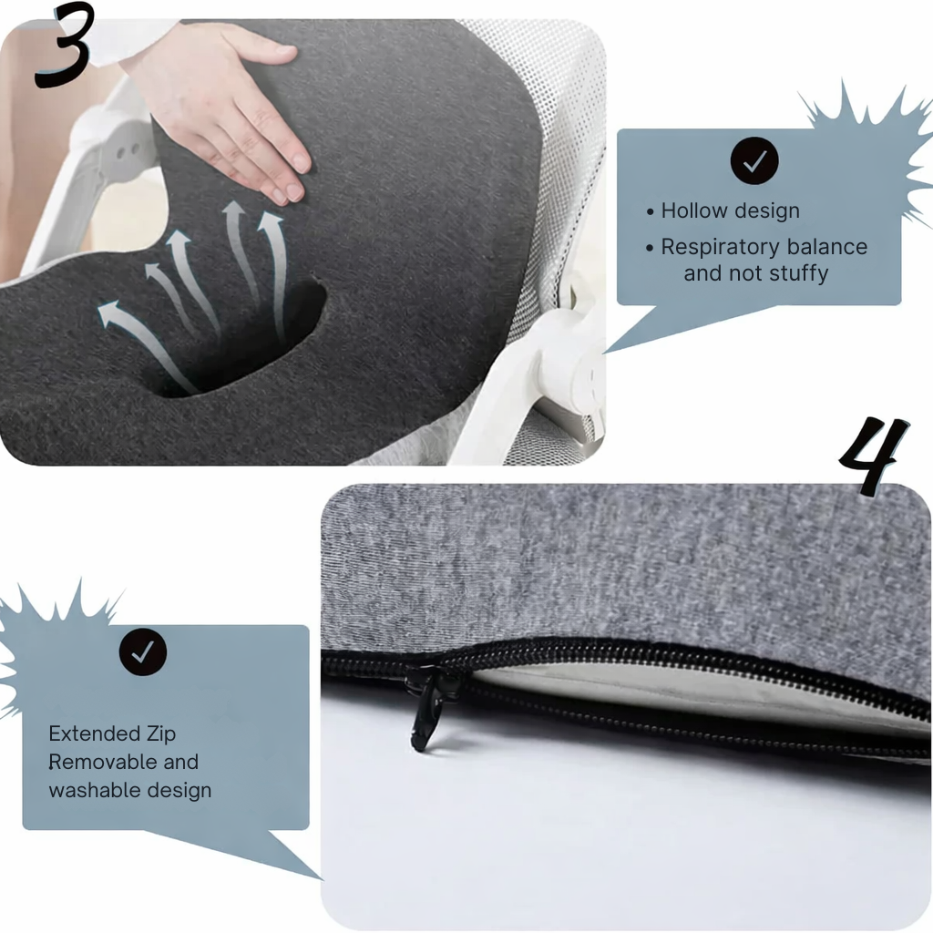 Sædepude | Ergonomisk pude i memoryskum | Vægtbærende &amp; skridsikker | ErgoComfort