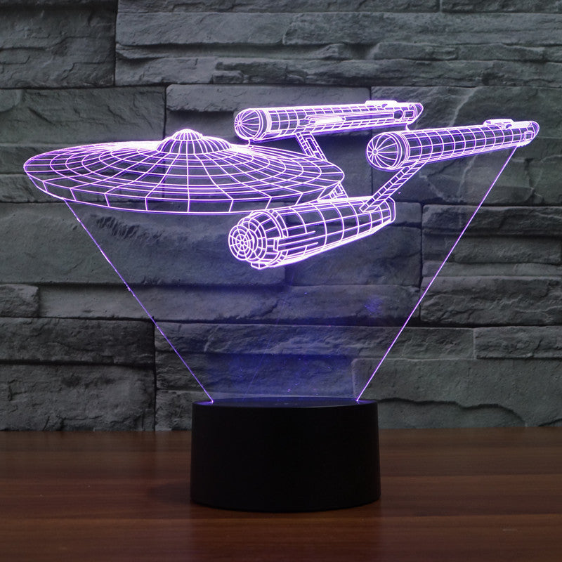 Star Trek 3D-illusionslampe | Svævende Enterprise | Multifarvet LED-lys | 20 cm høj
