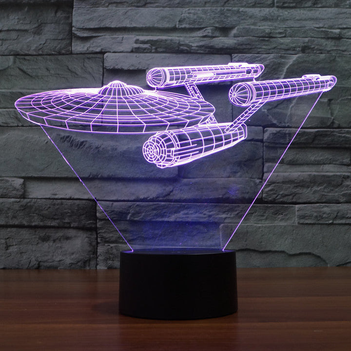 Star Trek 3D-illusionslampe | Svævende Enterprise | Multifarvet LED-lys | 20 cm høj