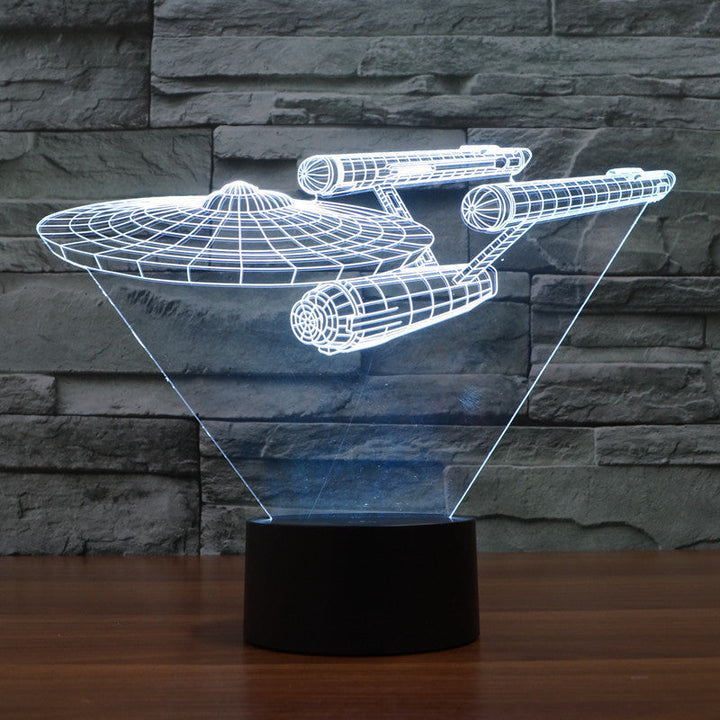 Star Trek 3D-illusionslampe | Svævende Enterprise | Multifarvet LED-lys | 20 cm høj