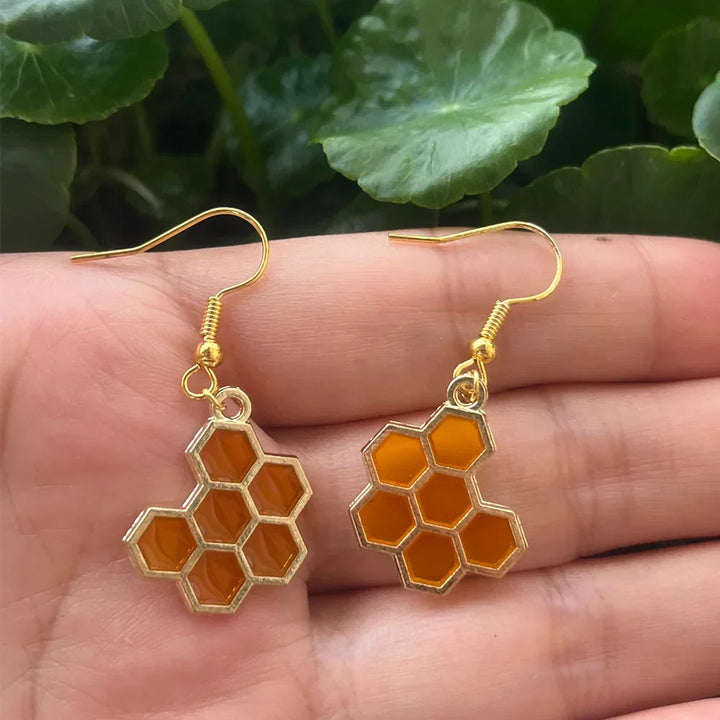Guld Bi &amp; Honeycomb Krystal Øreringe