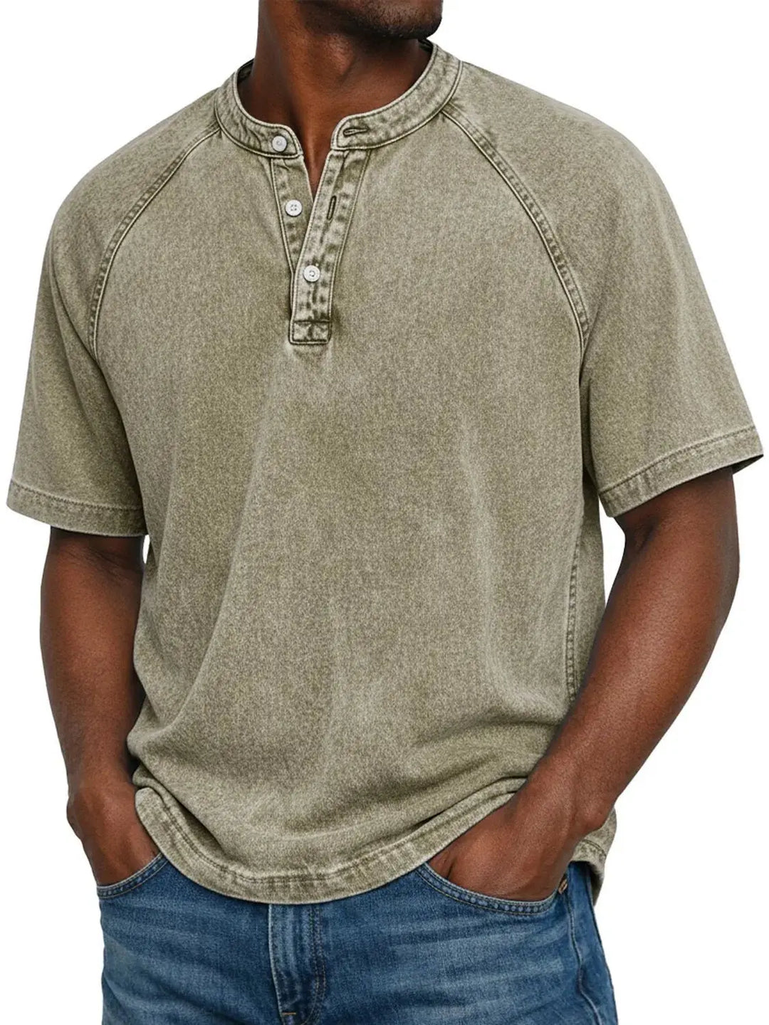 Kortærmet henley til herrer | Vintage-vasket T-shirt med knaplukning