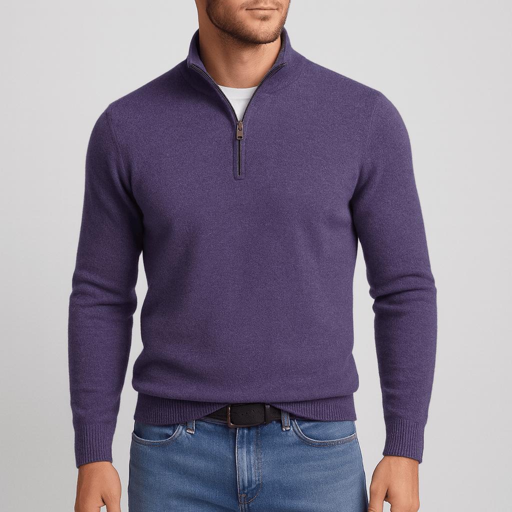 Herresweater i merinould med V-hals