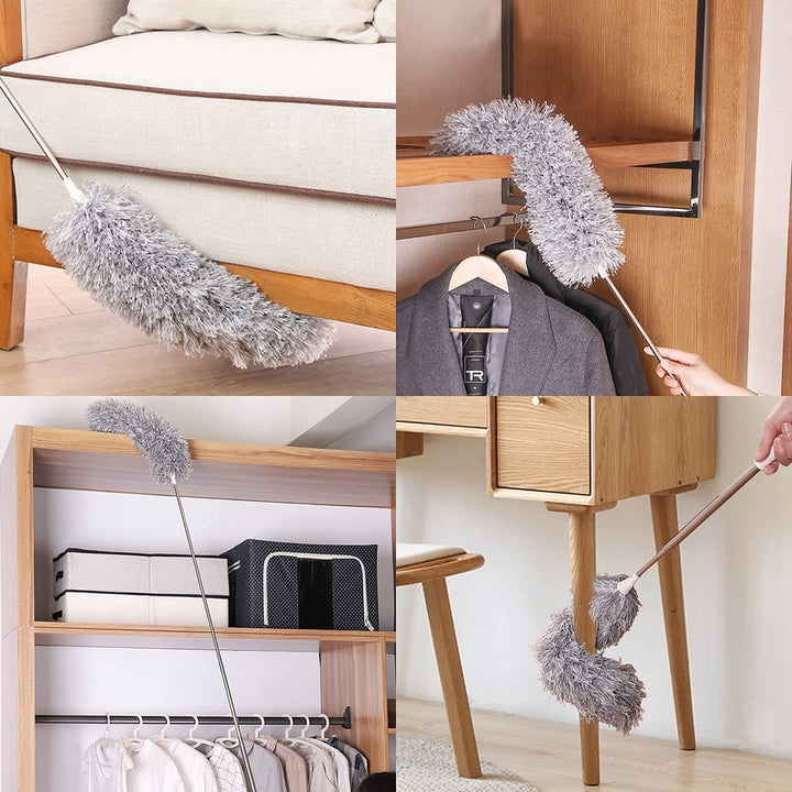 Teleskopisk mikrofiber-støvmoppe | Ekstra lang rækkevidde | Fleksibelt hoved | Vaskbar | DustReach