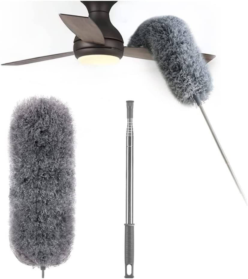 Teleskopisk mikrofiber-støvmoppe | Ekstra lang rækkevidde | Fleksibelt hoved | Vaskbar | DustReach
