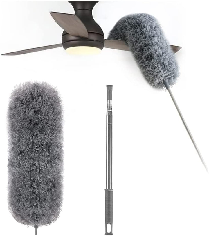 Teleskopisk mikrofiber-støvmoppe | Ekstra lang rækkevidde | Fleksibelt hoved | Vaskbar | DustReach
