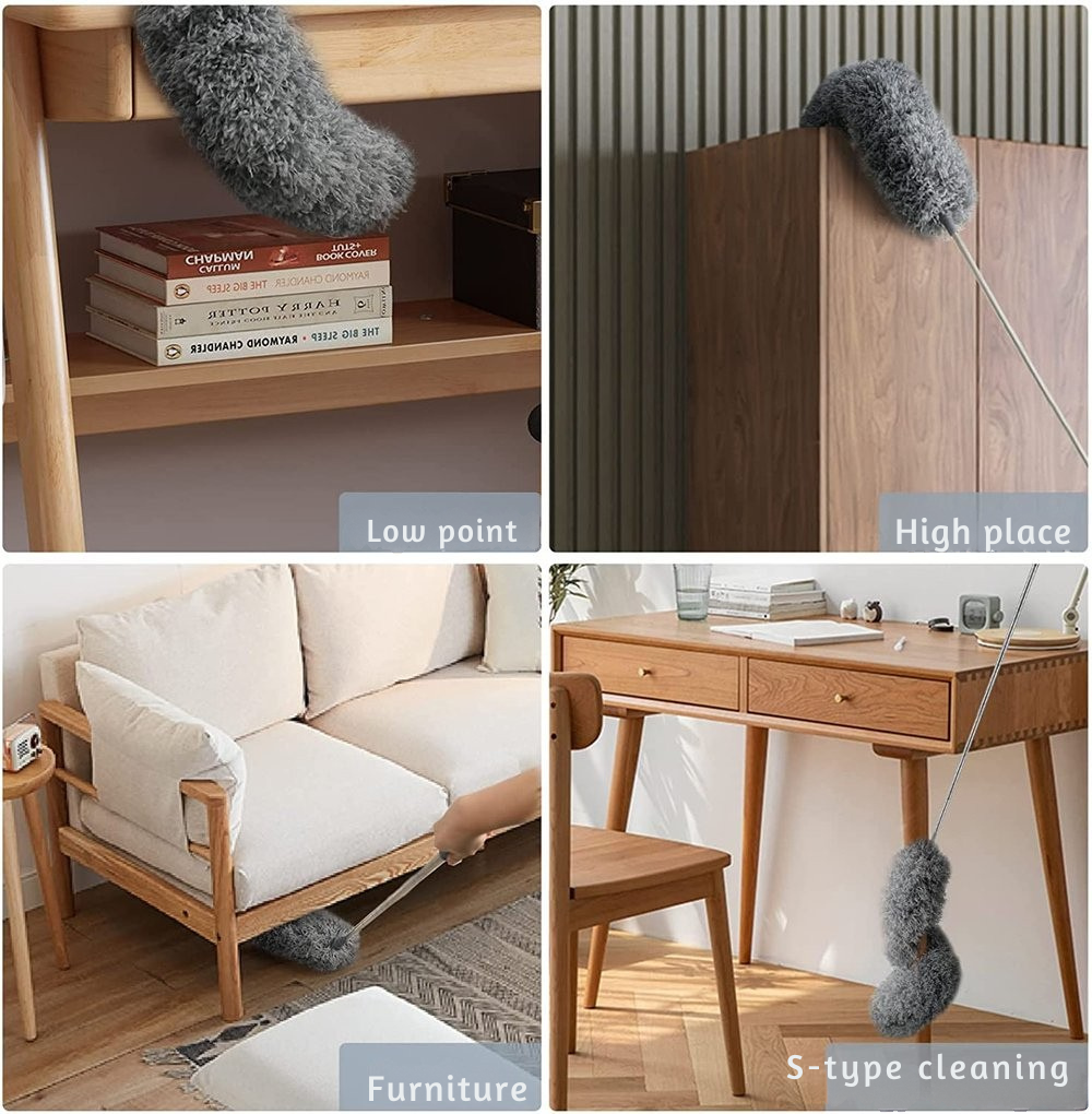Udtrækkelig mikrofiber-støvvender | Ekstra lang rækkevidde | Fleksibelt hoved | Vaskbar