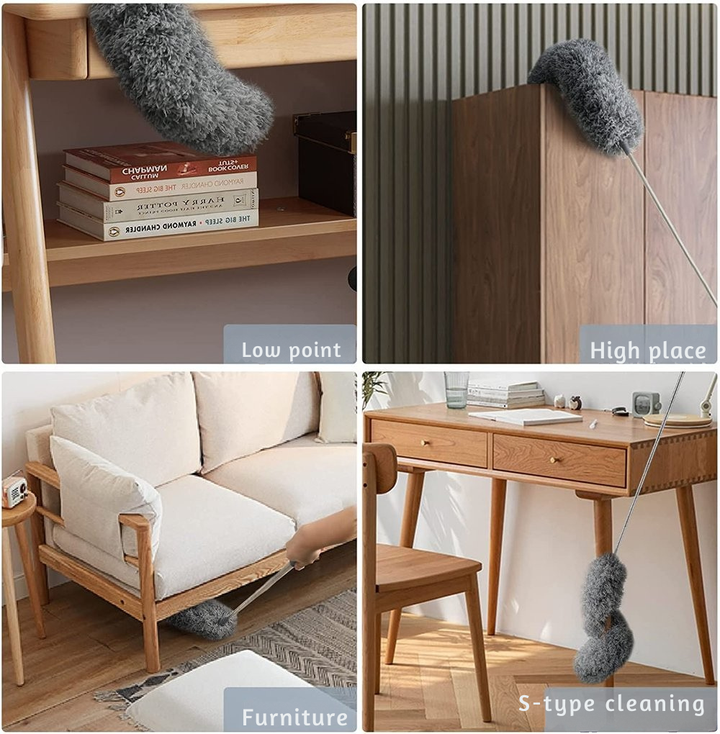 Udtrækkelig mikrofiber-støvvender | Ekstra lang rækkevidde | Fleksibelt hoved | Vaskbar