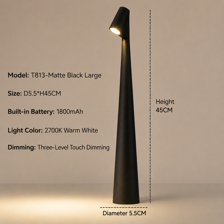 Trådløs LED-bordlampe i designerudseende med 3-trins touch-dæmpning