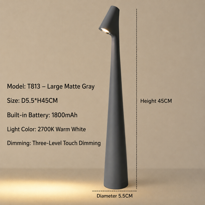 Trådløs LED-bordlampe i designerudseende med 3-trins touch-dæmpning