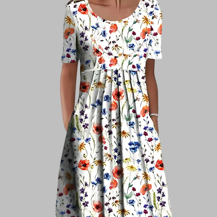 Ubesværet vintage blomsterprintet flæsekjole