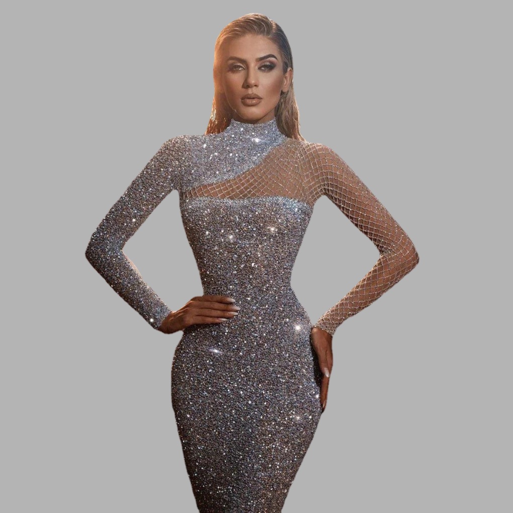 Elegant off-shoulder-kjole med pailletter