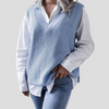 Blå ærmeløs sweater med V-hals til kvinder