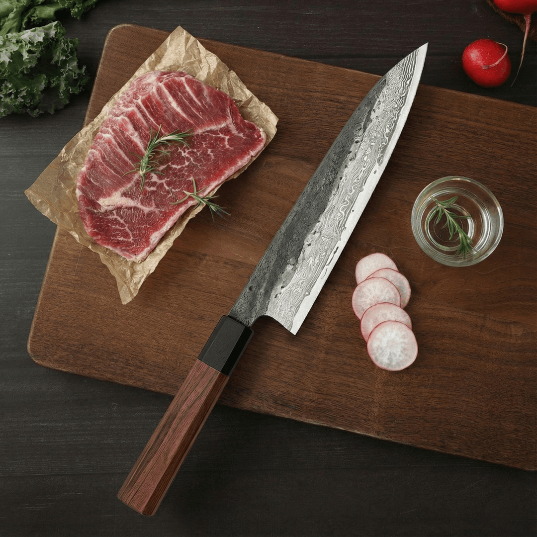 Kiritsuke-kniv, klinge af rustfrit stål, skaft af jerntræ, 8,5 tommer