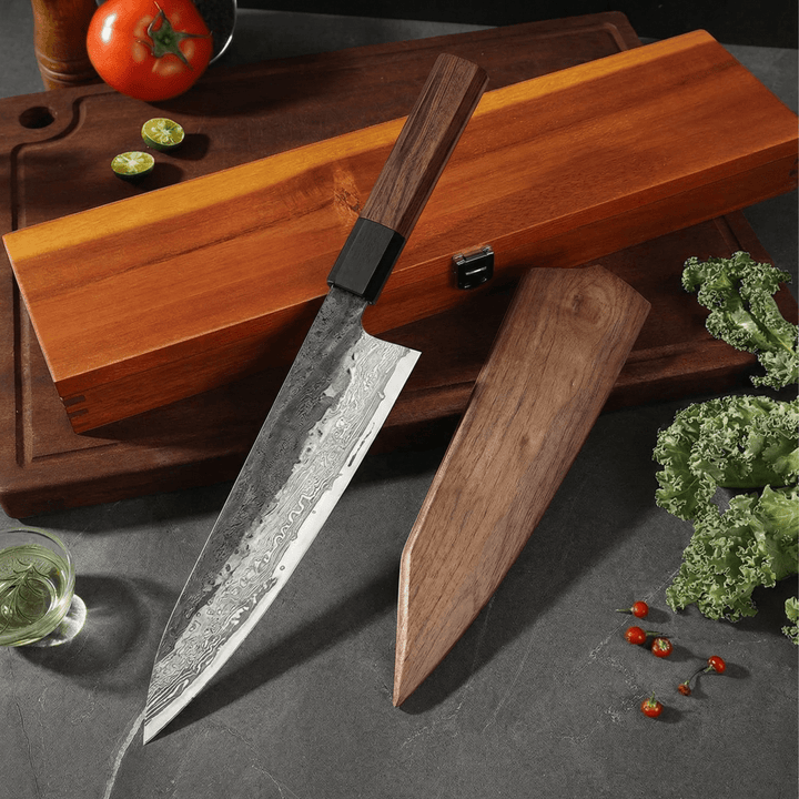 Kiritsuke-kniv, klinge af rustfrit stål, skaft af jerntræ, 8,5 tommer