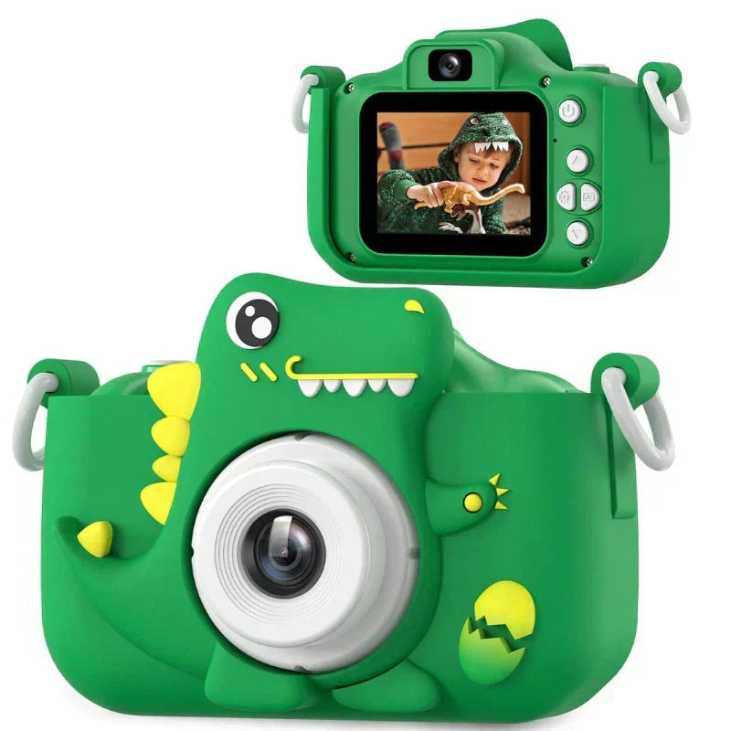 Børnekamera med HD-funktion og dinosaurdesign til de første fotoeventyr