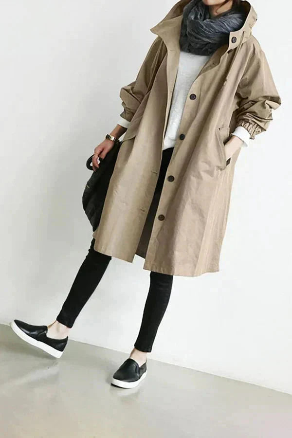 Oversized vandtæt trenchcoat med hætte