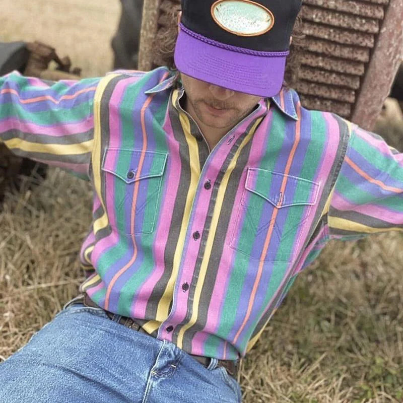 Vintage stribet skjorte med lange ærmer og knaplukning - Eric