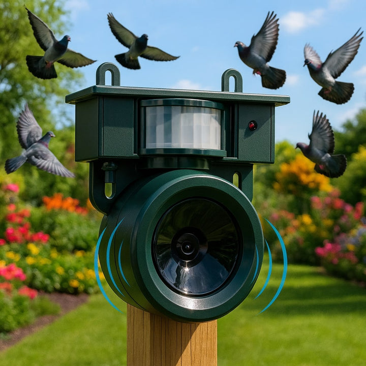 Fugleafskrækker | Solcelledrevet Sensor | Naturlige Rovfuglelyde | Birdfend