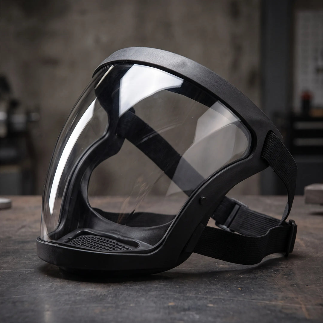 Helmaske med bredt visir og justerbare hovedbånd