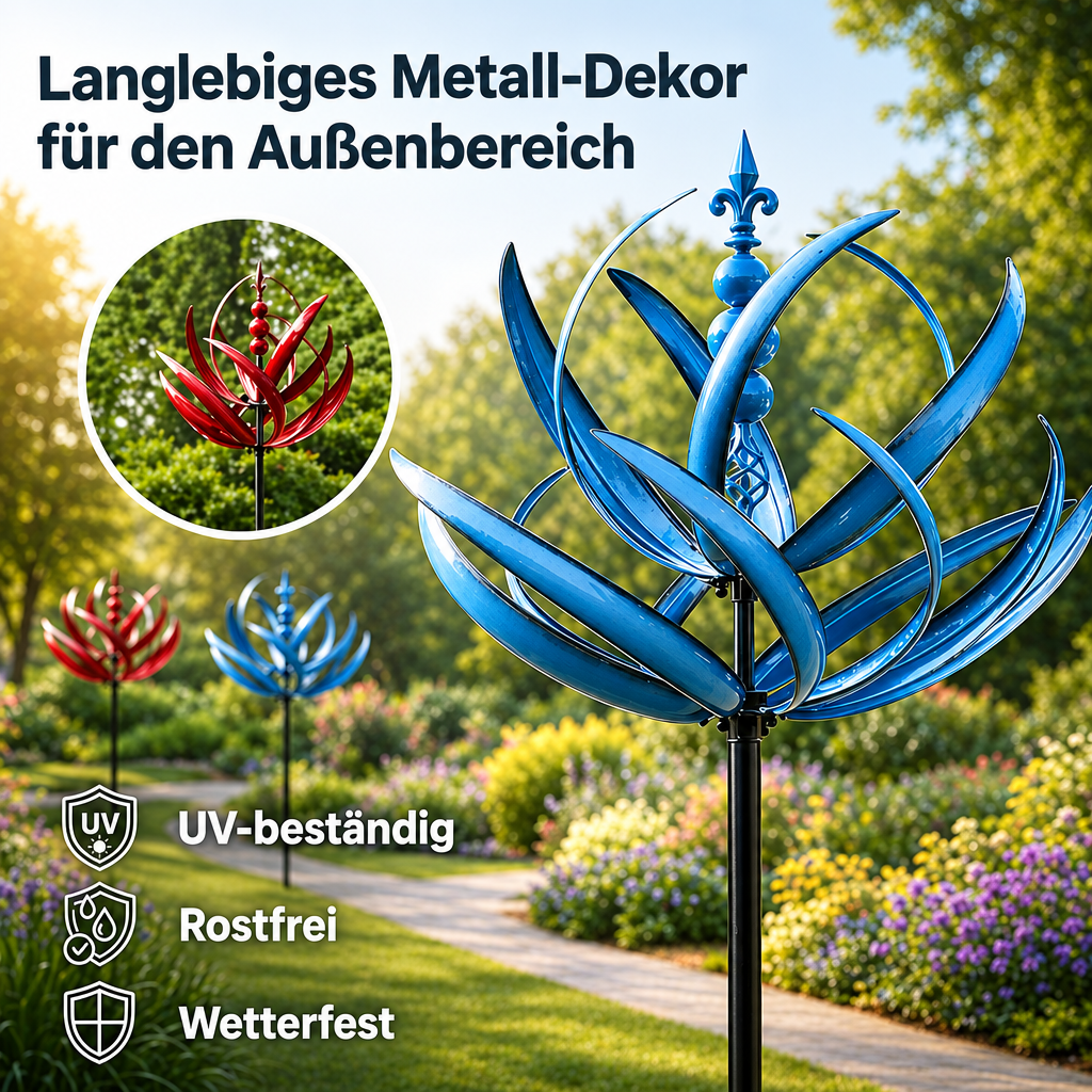 Vejrhane: Lotus-vindsnurre i metal – rustbestandig havedekoration