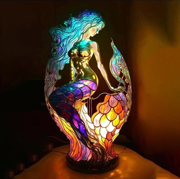 VitraGlow håndlavet glaspynt | Elegant bordlampe i resin og glas med levende kunstneriske mønstre