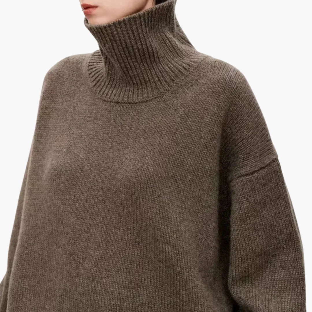 Kvinders Oversized Højhalset Sweater – Afslappet Striklag