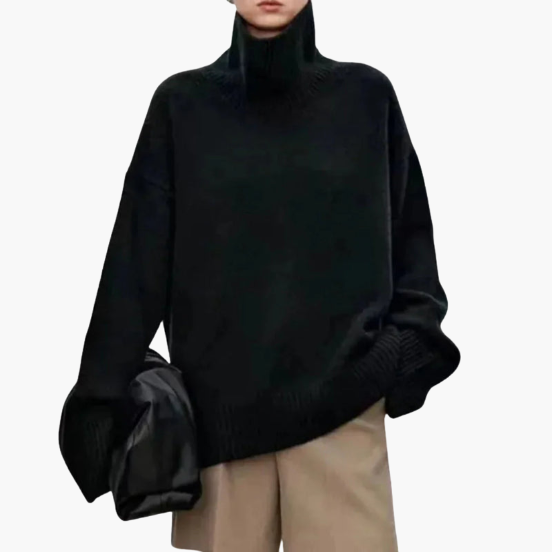 Kvinders Oversized Højhalset Sweater – Afslappet Striklag